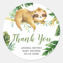 Tropical Boy Sloth Baby shower Dank u Sticker