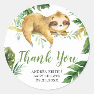 Tropical Boy Sloth Baby shower Dank u Sticker