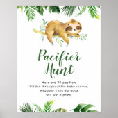 Tropical Boy Sloth Baby shower fopspeen Hunt Poster (Voorkant)