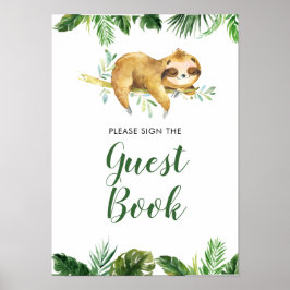 Tropical Boy Sloth Baby shower Gastenboek Poster