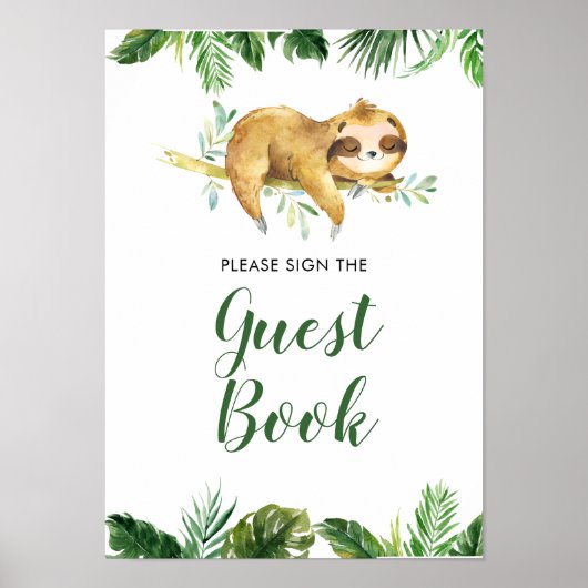 Tropical Boy Sloth Baby shower Gastenboek Poster (Voorkant)