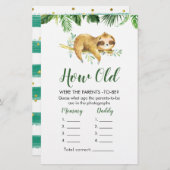 Tropical Boy Sloth Baby shower Hoe oud Ouders (Voorkant / Achterkant)