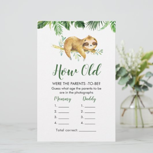 Tropical Boy Sloth Baby shower Hoe oud Ouders (Staand voorkant)