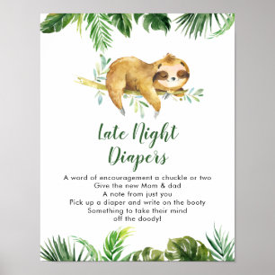 Tropical Boy Sloth Baby shower Late Night Luier Poster