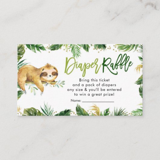 Tropical Boy Sloth Baby shower Luier Raffle Informatiekaartje (Voorkant)