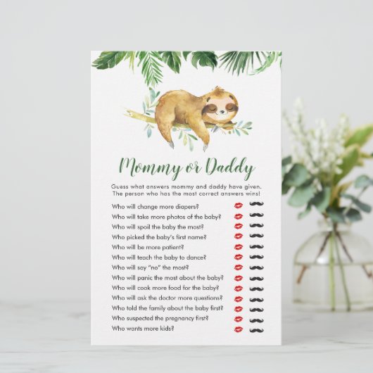Tropical Boy Sloth Baby shower Mama of Papa (Staand voorkant)