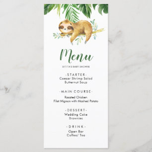 Tropical Boy Sloth Baby shower Menu
