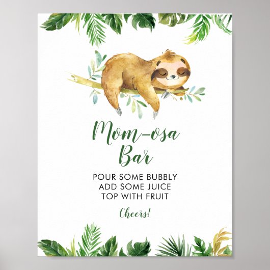 Tropical Boy Sloth Baby shower Mom-osa Bar Poster (Voorkant)