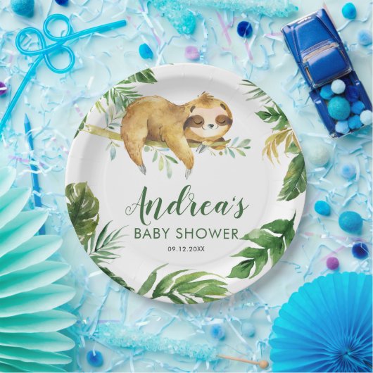 Tropical Boy Sloth Baby shower papier Bord (Feest)