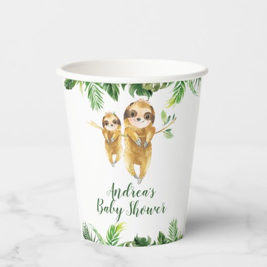 Tropical Boy Sloth Baby shower papieren beker (Voorkant)