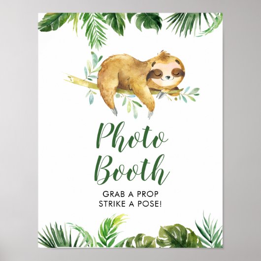 Tropical Boy Sloth Baby shower Photo Booth Sign Poster (Voorkant)