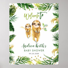 Tropical Boy Sloth Baby shower Welkomstbord Poster
