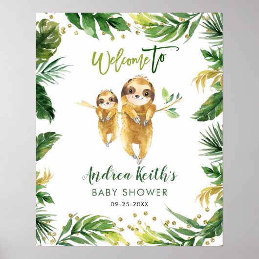 Tropical Boy Sloth Baby shower Welkomstbord Poster (Voorkant)