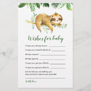 Tropical Boy Sloth Baby shower Wensen voor baby