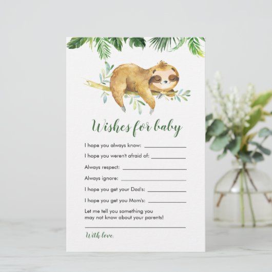 Tropical Boy Sloth Baby shower Wensen voor baby (Staand voorkant)