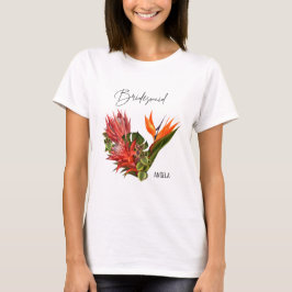 Tropical Breeze Bruidsmeisje Script Floral Bruilof T-shirt