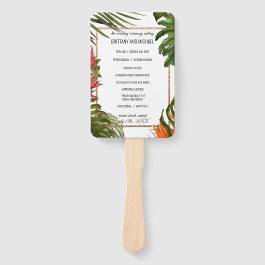 Tropical Breeze Floral Wedding Ceremony Programma Handwaaier (Voorkant)
