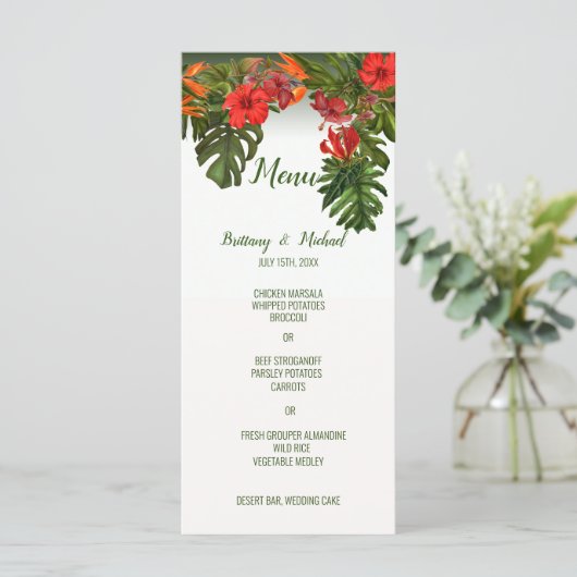 Tropical Breeze Floral Wedding Menu (Staand voorkant)