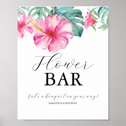 Tropical Bridal Shower Flower Bar Sign Poster (Voorkant)