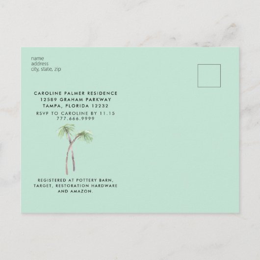 Tropical Bride Photo Mint Vrijgezellenfeest Invite Uitnodiging Briefkaart (Achterkant)