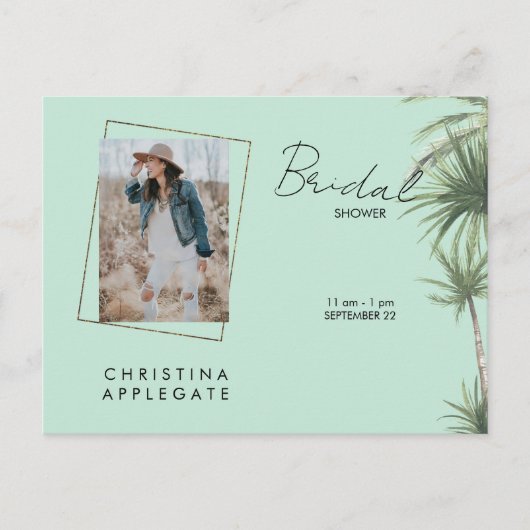 Tropical Bride Photo Mint Vrijgezellenfeest Invite Uitnodiging Briefkaart (Voorkant)