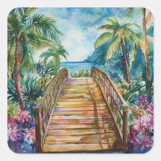 Tropical Bridge Vierkante Sticker (Voorkant)