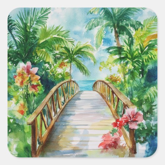 Tropical Bridge Vierkante Sticker (Voorkant)