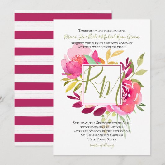 Tropical Brights Roos Square Lijst Monogram Kaart (Voorkant / Achterkant)