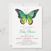 Tropical Butterfly Girl Baby shower Uitnodiging (Voorkant)