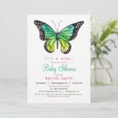 Tropical Butterfly Girl Baby shower Uitnodiging (Staand voorkant)