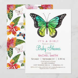 Tropical Butterfly Girl Baby shower Uitnodiging