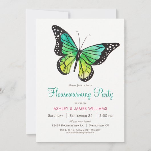 Tropical Butterfly Housewarming Party Uitnodiging (Voorkant)