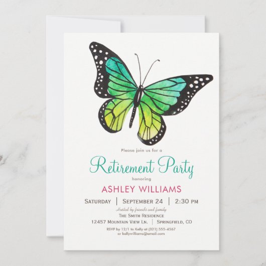 Tropical Butterfly Retirement Party Uitnodiging (Voorkant)