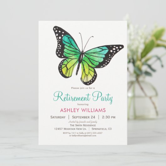 Tropical Butterfly Retirement Party Uitnodiging (Staand voorkant)