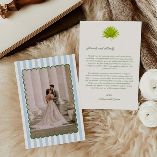 Tropical Cabana Striped Wedding Photo  Bedankkaart