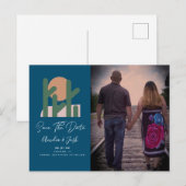 Tropical Cactus Navy Save the Date Photo Briefkaar Briefkaart (Voorkant / Achterkant)