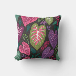 Tropical Caladium Leaves Pattern Pillow – Deep Pur Kussen