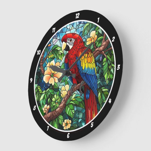 Tropical Canopy Time" - Glas in lood Parrot Grote Klok (Hoek)