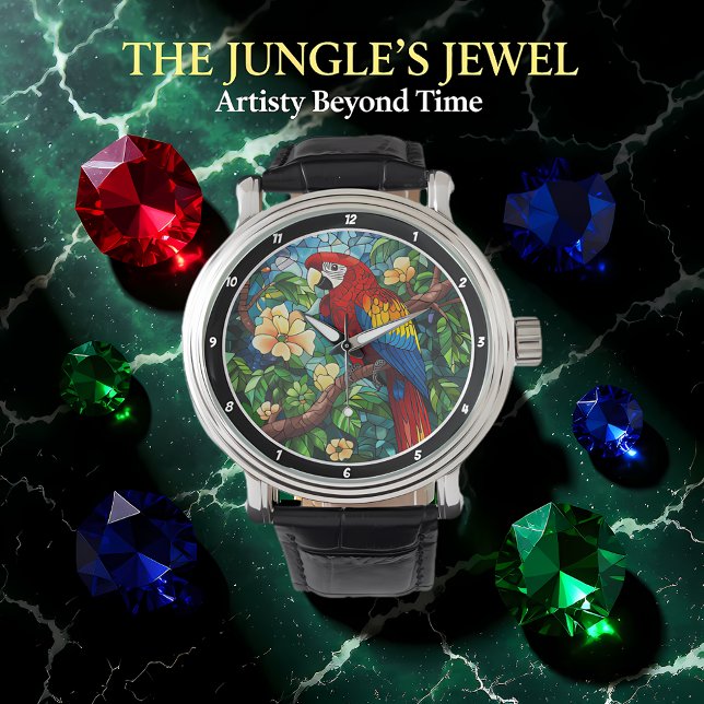 Tropical Canopy Time" - Stained Glass Parrot  Horloge (Creator heeft geüpload)