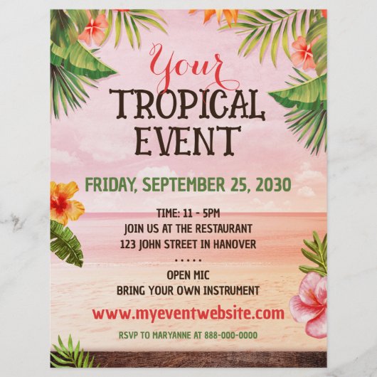 Tropical Caribbean Beach Party Event Flyer (Voorkant)