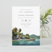 Tropical Caribbean Destination All In One Wedding Kaart (Staand voorkant)