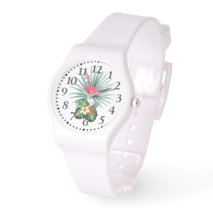 Tropical Caribbean Roze Flamingo Siliconen horloge
