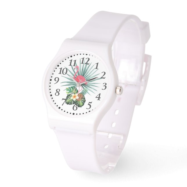 Tropical Caribbean Roze Flamingo Siliconen horloge (Hoek)