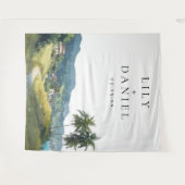 Tropical Caribbean Wedding Photo Backdrop Wandkleed (Voorkant (horizontaal))