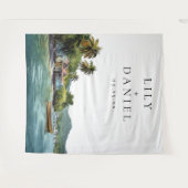 Tropical Caribbean Wedding Photo Backdrop Wandkleed (Voorkant (horizontaal))