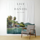 Tropical Caribbean Wedding Photo Backdrop Wandkleed (In situ)