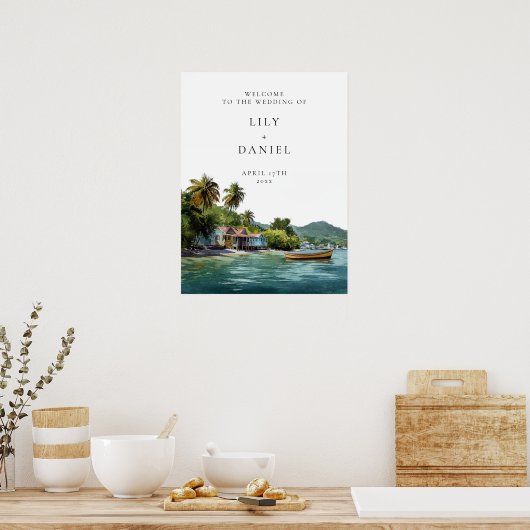 Tropical Caribbean Wedding Welcome Sign Poster (Keuken)