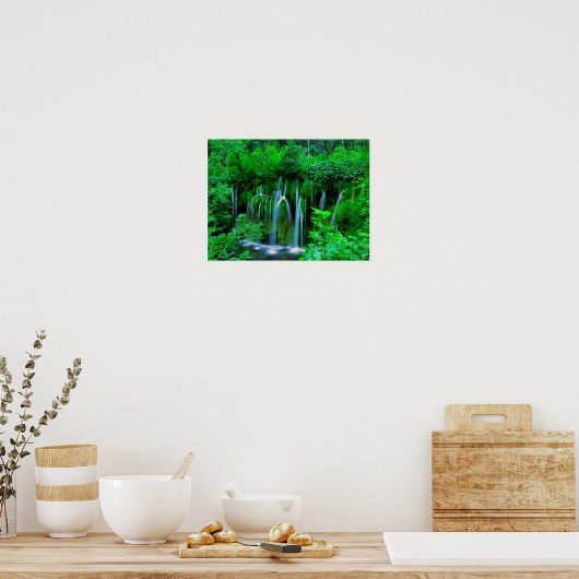 Tropical Cascading Waterfall In The Rainforest Poster (Keuken)