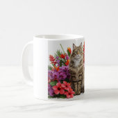 Tropical Cat Floral Keramische Mok Design. (Voorkant links)