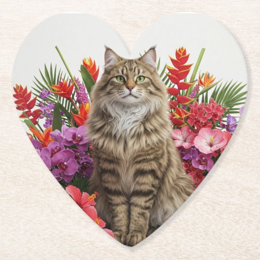 Tropical Cat Heart Paper Onderzetters Design. (Voorkant)